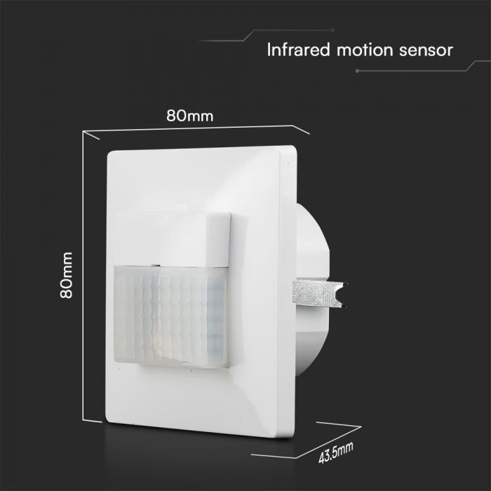 Infraröd rörelsesensor, inbyggd, max 200W LED, 120gr, V-TAC, IP20