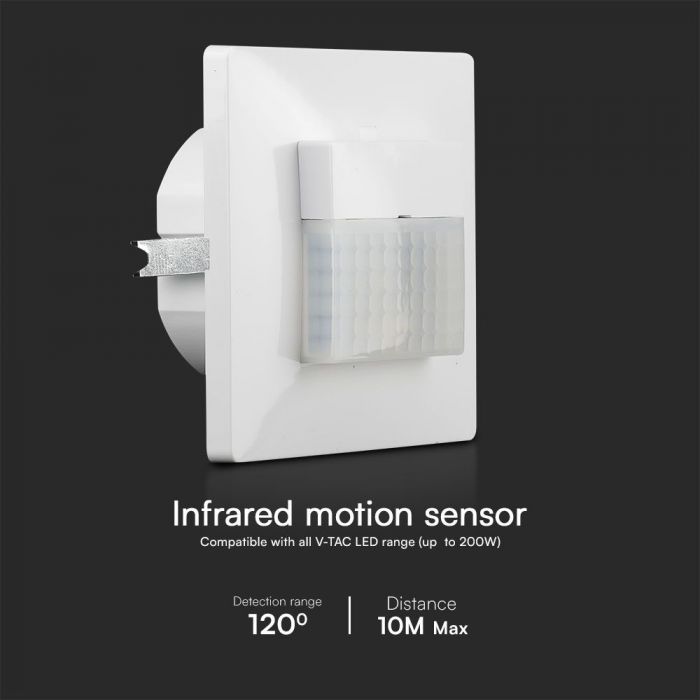 Infrared motion sensor, built-in, max 200W LED, 120gr, V-TAC, IP20