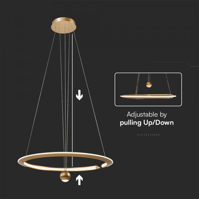 45W(5500Lm) LED dizaina lustra, V-TAC, IP20, zelta krāsā, 620x1200, neitrāli balta gaisma 4000K