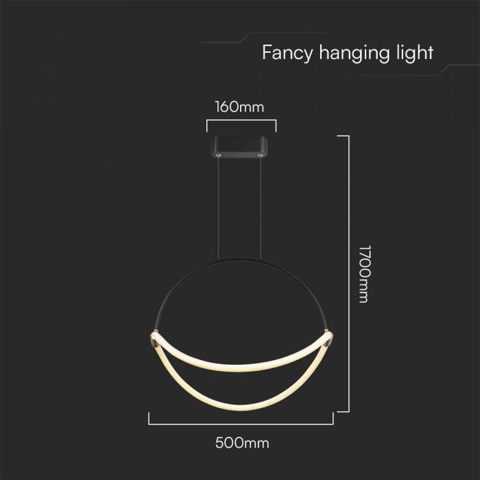 16W(2000Lm) LED-designarmatur, V-TAC, IP20, svart, neutralvit 4000K
