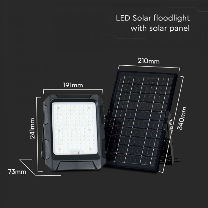 10W(1000Lm) LED floodlight with solar cell and control panel, V-TAC, IP65, black, neutral white light 4000K