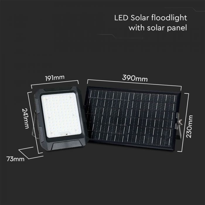 15W(1800Lm) LED floodlight with solar panel and control panel, V-TAC, IP65, black, neutral white light 4000K