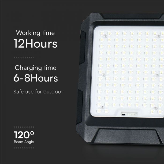15W(1800Lm) LED floodlight with solar panel and control panel, V-TAC, IP65, black, neutral white light 4000K