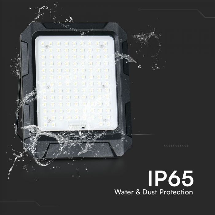 15W(1800Lm) LED Prožektors ar saules bateriju un vadības pulti, V-TAC, IP65, melns, neitrāli balta gaisma 4000K