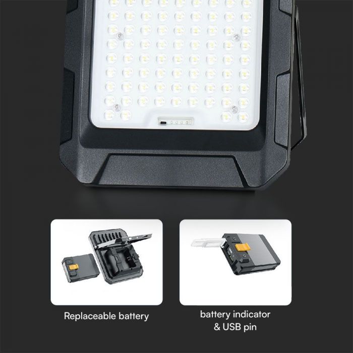 15W(1800Lm) LED floodlight with solar panel and control panel, V-TAC, IP65, black, neutral white light 4000K