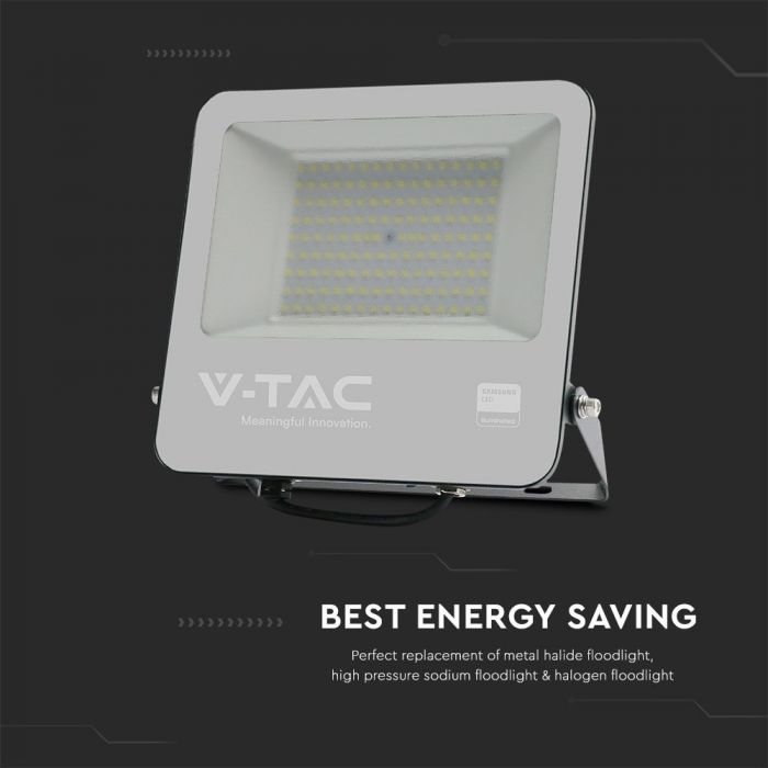 100W(8700Lm) LED-strålkastare utan rörelsesensor, V-TAC SAMSUNG, IP65, grå, neutralvitt ljus 4000K