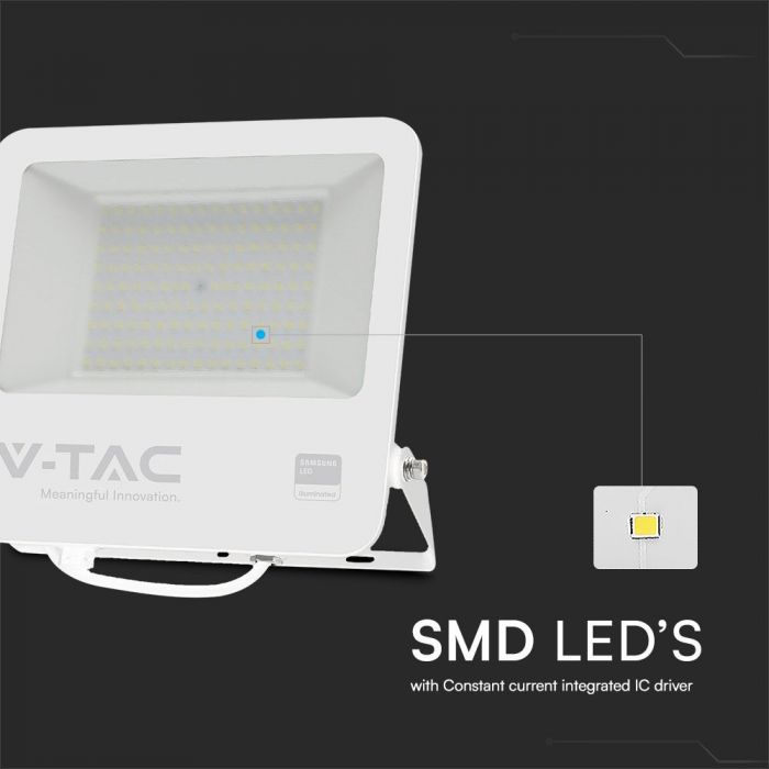 100W(8700Lm) LED Prožektors bez kustību sensora, V-TAC SAMSUNG, IP65, balts, auksti balta gaisma 6500K