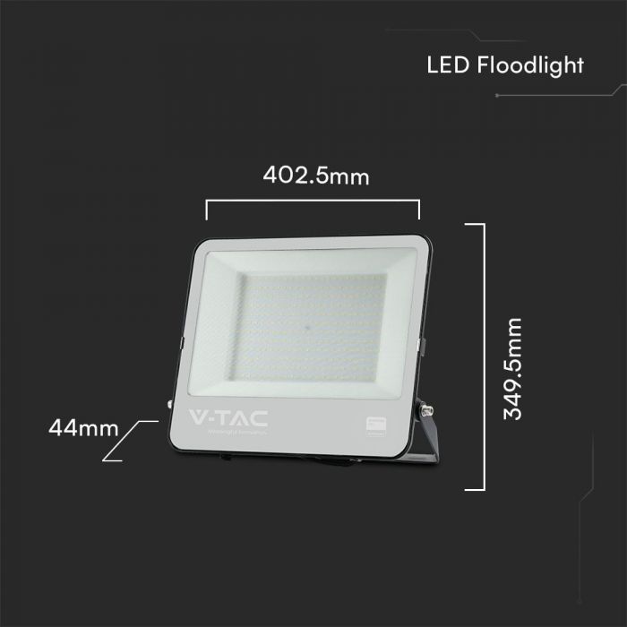 KASTE 2 gab. x 39,22€ – 200W(17540Lm) LED Prožektors bez kustību sensora, 1 m kabelis, V-TAC SAMSUNG, IP65, garantija 5 gadi, melns korpuss un pelēks stikls, auksti balta gaisma 6500K