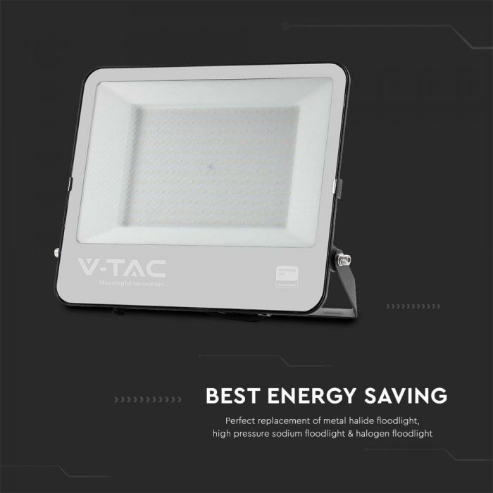 KASTE 2 gab. x 39,22€ – 200W(17540Lm) LED Prožektors bez kustību sensora, 1 m kabelis, V-TAC SAMSUNG, IP65, garantija 5 gadi, melns korpuss un pelēks stikls, auksti balta gaisma 6500K