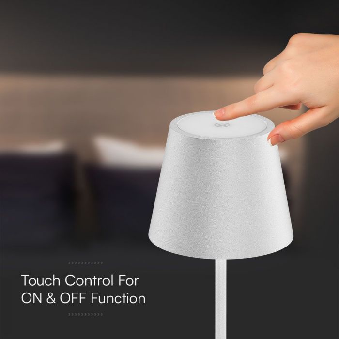 1.5W 5V LED desk lamp with touch switch, V-TAC, dimmable, IP54, 1900mAh, white, warm white light 3000K