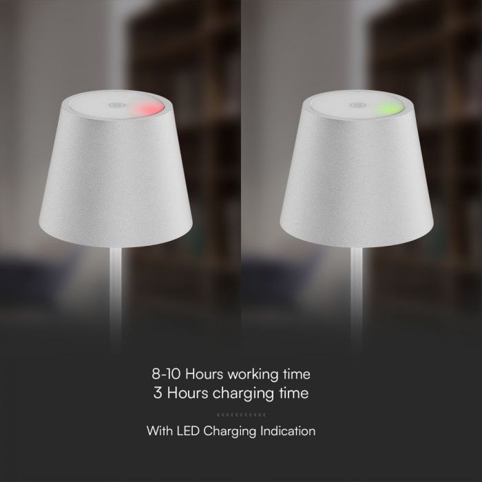 1.5W 5V LED  galda lampa ar skārienjūtīgu slēdzi, V-TAC, dimmējama, IP54, 1900mAh, balta, silti balta gaisma 3000K
