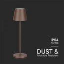 1.5W 5V LED  galda lampa ar skārienjūtīgu slēdzi, V-TAC, dimmējama, IP54, 1900mAh, brūna, silti balta gaisma 3000K