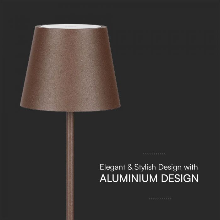 1,5W 5V LED-bordslampa med pekbrytare, V-TAC, dimbar, IP54, 1900mAh, brun, varmvitt ljus 3000K