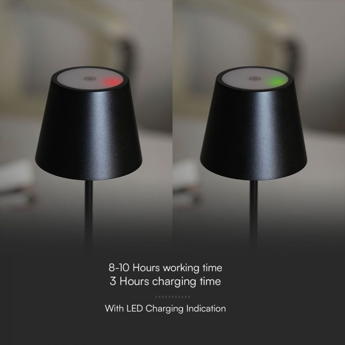 1.5W 5V LED laualamp koos puutetundliku lülitiga, V-TAC, timmitav, IP54, 1900mAh, must, soe valge valgus 3000K