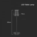 1.5W 5V LED laualamp koos puutetundliku lülitiga, V-TAC, timmitav, IP54, 1900mAh, must, soe valge valgus 3000K