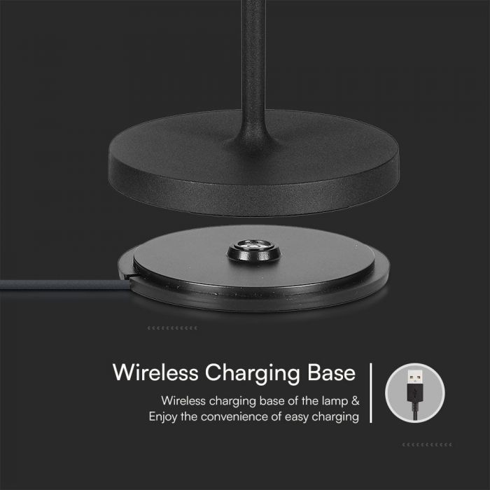 1.5W 5V LED laualamp koos puutetundliku lülitiga, V-TAC, timmitav, IP54, 1900mAh, must, soe valge valgus 3000K