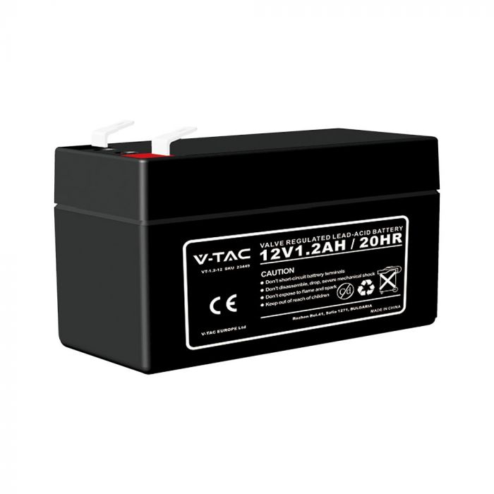 V-TAC 12V 1,3 Ah svina-skābes akumulators T1 97×43×57 mm