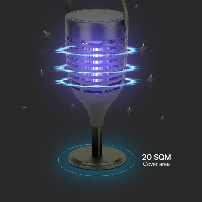 1.3W V-TAC Elektriskais insektu iznīcinātājs,  128x128x672mm, IP24, Li-ion 18650,3.7V,2200mAh Battery 4h MAX