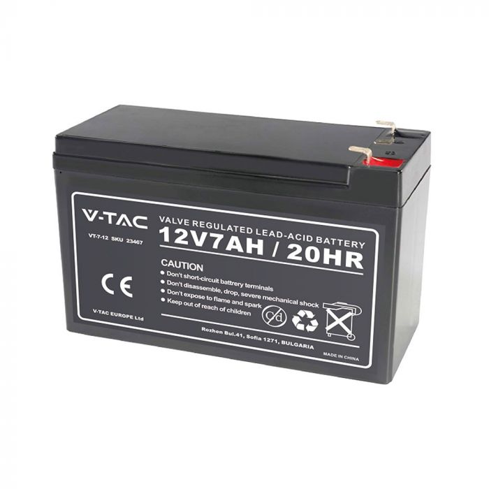 V-TAC 12V 7 Ah svina-skābes akumulators T2, 151 × 65 × 100 mm