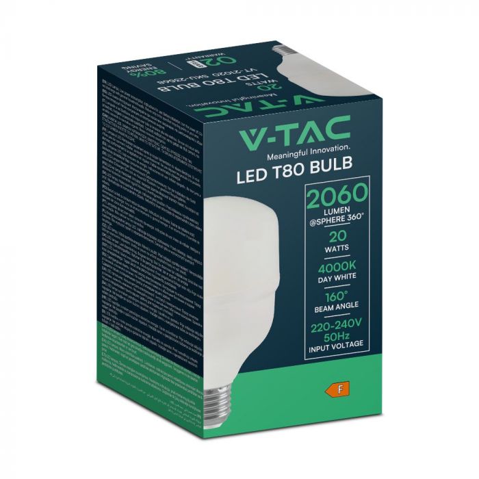 E27 20W(2060Lm) LED Bulb, V-TAC, T80, IP20, Neutral White 4000K