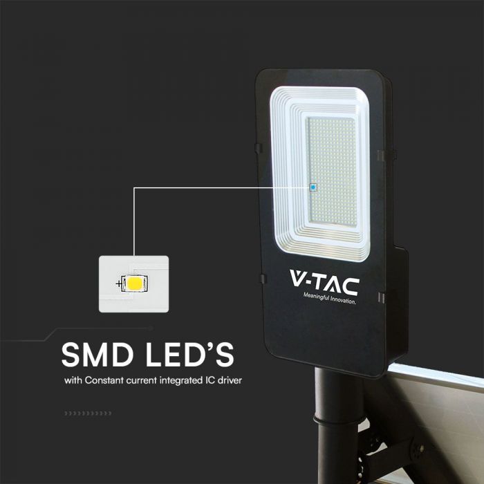 50W HYBRID LED solārais ielu gaismeklis ar tālvadības pulti, IP65, V-TAC, neitrāli balta gaisma 4000K