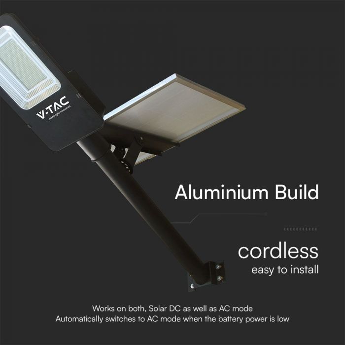 50W HYBRID LED solārais ielu gaismeklis ar tālvadības pulti, IP65, V-TAC, neitrāli balta gaisma 4000K