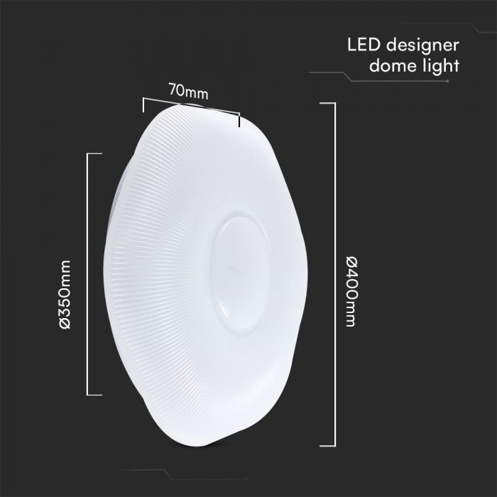 40W(4000Lm) LED V-TAC design rund kupolarmatur med fjärrkontroll, IP20, vit, dimbar, 3/1