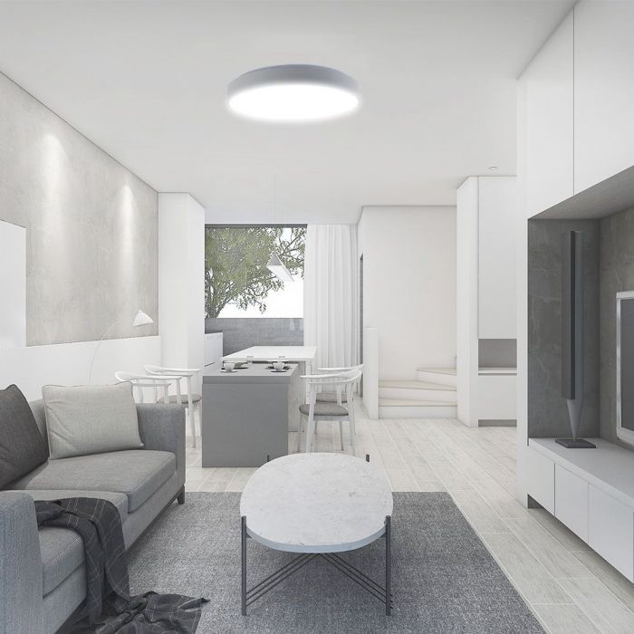 20W / 40W / 20W(4000Lm) LED V-TAC dizaina apaļš kupola gaismeklis ar tālvadības pulti, IP20, balts, dimmējams, 3/1