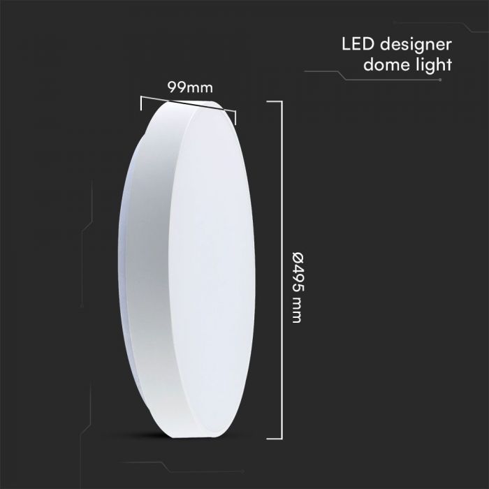 30/60/30W(6000Lm) LED V-TAC design rund kupolarmatur med fjärrkontroll, IP20, vit, dimbar, 3/1