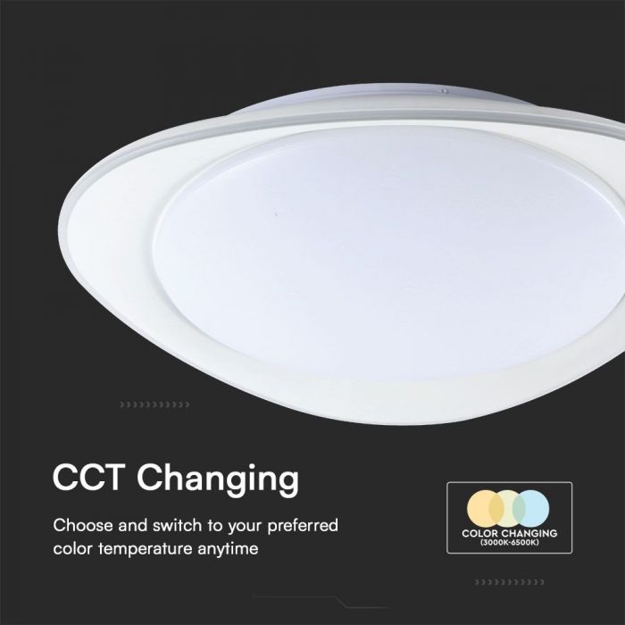 30/60/30W(6000Lm) LED V-TAC design rund kupolarmatur med fjärrkontroll, IP20, vit, dimbar, 3/1