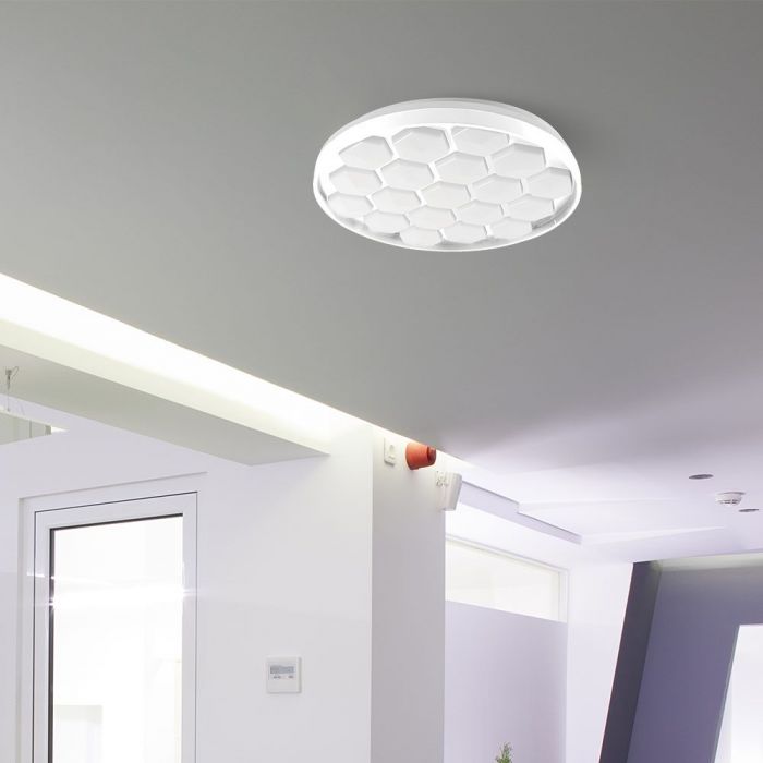 30/60/30W(6000Lm) LED V-TAC design rund kupolarmatur med fjärrkontroll, IP20, vit, dimbar, 3/1