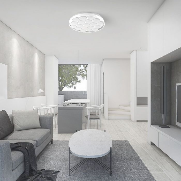 30W / 60W / 30W(6000Lm) LED V-TAC dizaina apaļš kupola gaismeklis ar tālvadības pulti, IP20, balts, dimmējams, 3/1