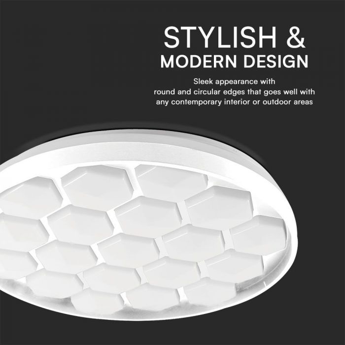 30/60/30W(6000Lm) LED V-TAC design rund kupolarmatur med fjärrkontroll, IP20, vit, dimbar, 3/1