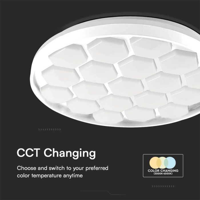 30/60/30W(6000Lm) LED V-TAC design rund kupolarmatur med fjärrkontroll, IP20, vit, dimbar, 3/1