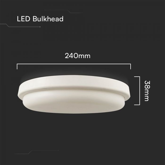 24W(2500Lmm) LED kupolveida gaismeklis, V-TAC, IP54, silti balta gaisma 3000K