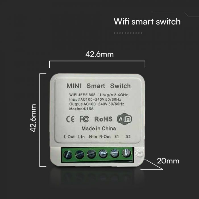 Mini Smart 1 Gang Switch ar iespējotu Wi-Fi, saderīgs ar ALEXA un Google Home