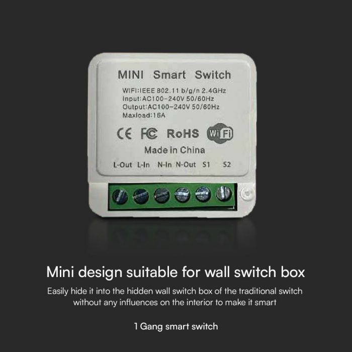 Mini Smart 1 Gang Switch ar iespējotu Wi-Fi, saderīgs ar ALEXA un Google Home