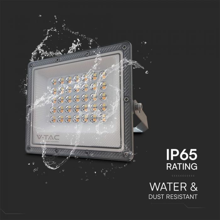 KASTE 20 gab. x 8,31€ – 30W(2350Lm) LED prožektors bez sensora, 3in1 (3000K/4000K/6500K pārslēdzams), V-TAC, IP65, pelēks