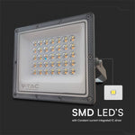 KASTE 20 gab. x 8,31€ – 30W(2350Lm) LED prožektors bez sensora, 3in1 (3000K/4000K/6500K pārslēdzams), V-TAC, IP65, pelēks