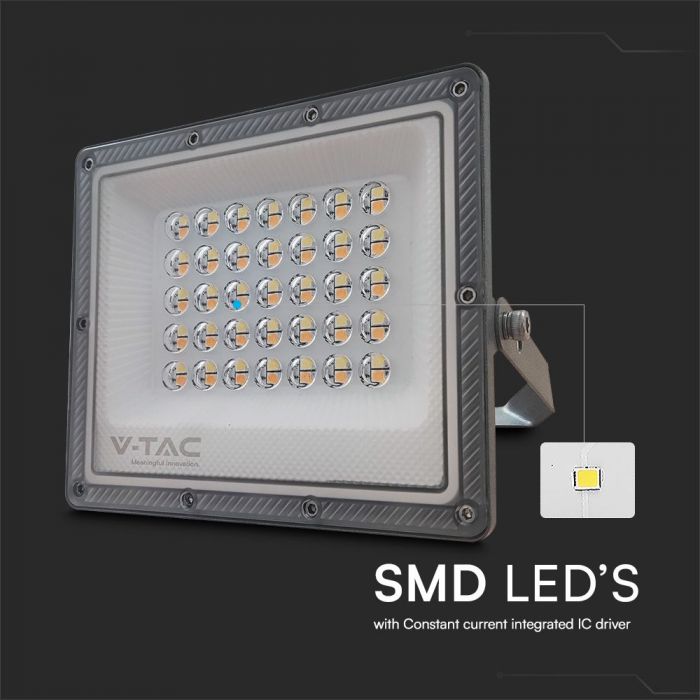 KASTE 20 gab. x 8,31€ – 30W(2350Lm) LED prožektors bez sensora, 3in1 (3000K/4000K/6500K pārslēdzams), V-TAC, IP65, pelēks