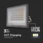 KASTE 20 gab. x 8,31€ – 30W(2350Lm) LED prožektors bez sensora, 3in1 (3000K/4000K/6500K pārslēdzams), V-TAC, IP65, pelēks
