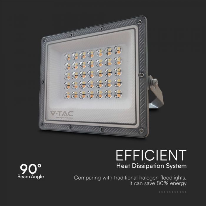 KASTE 20 gab. x 8,31€ – 30W(2350Lm) LED prožektors bez sensora, 3in1 (3000K/4000K/6500K pārslēdzams), V-TAC, IP65, pelēks