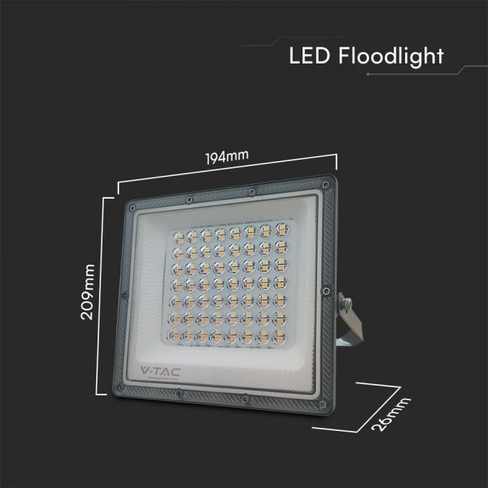 50W(500Lm) LED Prožektors, V-TAC, IP65, pelēks, 3IN1
