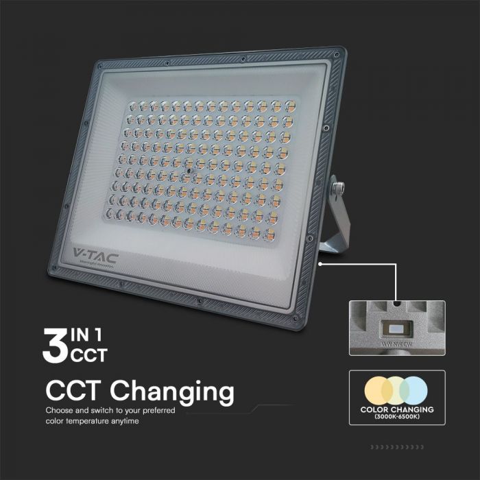 KASTE 10 gab. x 16,67€ – 100W(8150Lm) LED prožektors bez sensora, 3in1 (3000K/4000K/6500K pārslēdzams), V-TAC, IP65, pelēks