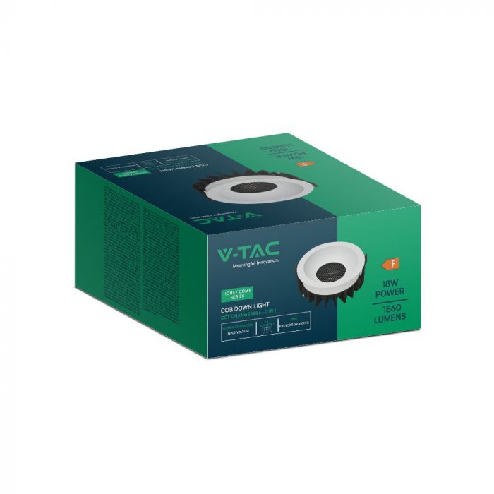 18W(1860Lm) LED COB BRIDGELUX iebūvējams gaismeklis, V-TAC, IP20, melns/balts, 3IN1