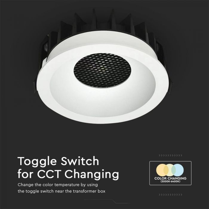 18W(1860Lm) LED COB BRIDGELUX iebūvējams gaismeklis, V-TAC, IP20, melns/balts, 3IN1