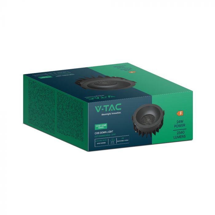 24W(2540Lm) LED COB BRIDGELUX iebūvējams gaismeklis, V-TAC, IP20, melns, 3IN1