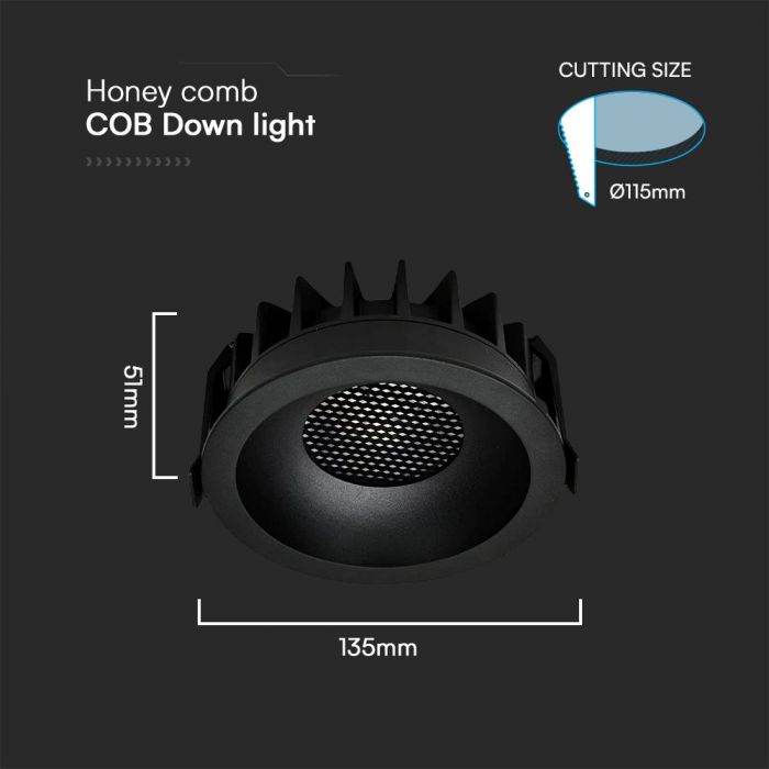 24W(2540Lm) LED COB BRIDGELUX iebūvējams gaismeklis, V-TAC, IP20, melns, 3IN1
