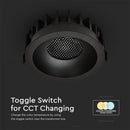 24W(2540Lm) LED COB BRIDGELUX süvistatav valgusti, V-TAC, IP20, must, 3IN1