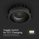 24W(2540Lm) LED COB BRIDGELUX iebūvējams gaismeklis, V-TAC, IP20, melns, 3IN1